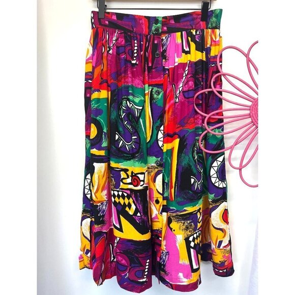 Vintage Groovy Bright Funky Print Abstract Skirt USA MADE Ladies Size M/L - Picture 1 of 6